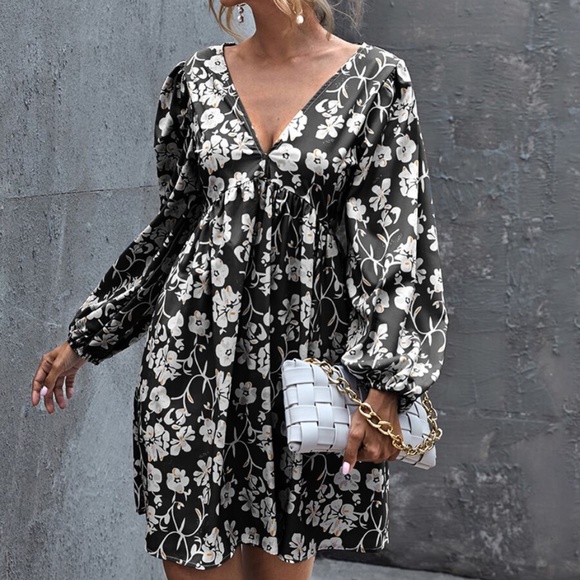 V neck open back floral print mini dress - BRICK - Picture 10 of 16